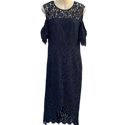 Jayson Brunsdon Womens Size 10 Midi/Short Sleeve Dress Navy Blue