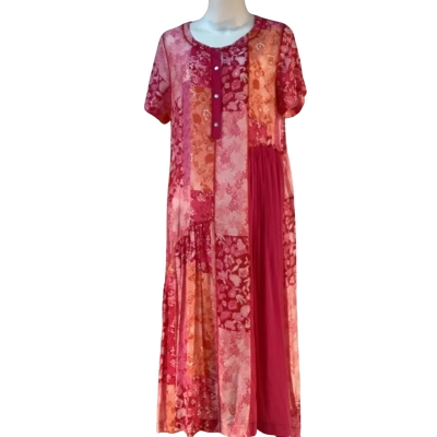 Women's Size L Short Sleeve Dress - Orange, Pink Patterned