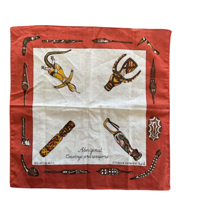 12” Square Vintage Australian Aboriginal Carvings a d Weapons  Linen Tea Towel