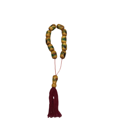 Vintage Wooden Hand-Painted Prayer Beads With Red Tassels 