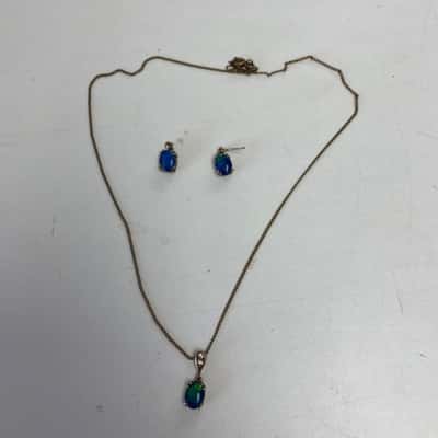 Oval Opal Pendant Necklace With Matching Stud Earrings 