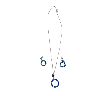  Blue Opal 925 Sterling Silver Necklace and Earrings  