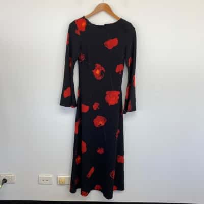Boohoo Black Dark Floral Flare Sleeve Maxi Dress Size 6 