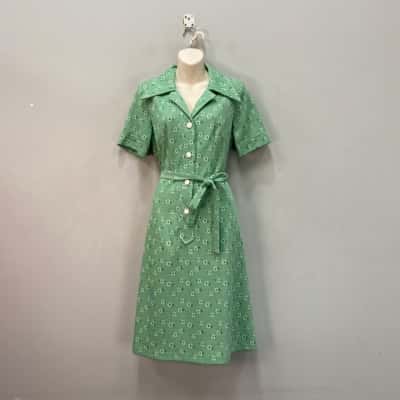 Jonathan Summers of Sydney Vintage Womens  Size 14 Midi Dress Floral / Green / White 