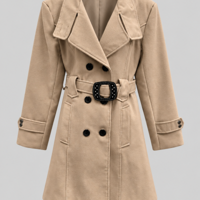 Eighty Eight Platinum Camel Belted Double-Breasted Coat