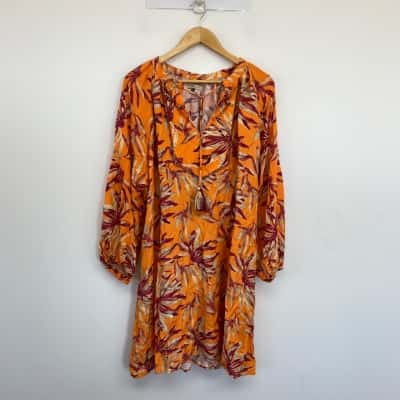 Vintage By Naudic Orange Embellished Long Sleeve Midi Dress Size XL 