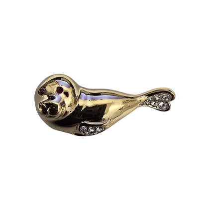  Womens Atwood and Sawyer Seal Brooch Gold plate with Crystals 