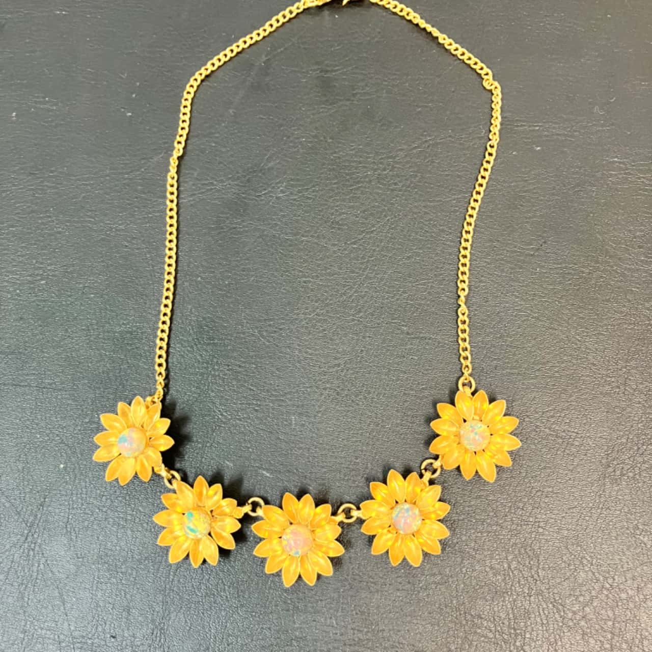 Jewellers Gold Coloured Sunflower Necklace with Opal Coloured
