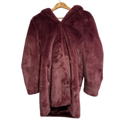 DKNY, Womens, Size S, wine red fur jacket with hood