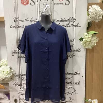  BRIDGEE BRAND! NAVY BLUE BUTTON SHORT SLEEVE THE FAIRY FLOSS BLOUSE! BNWT RRP $99.00! Womens  Size 14 Button Up Top / Short Sleeve Shirt Navy Blue 