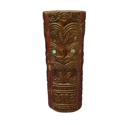 Māori Style Carved Figure with Pāua Shell Eyes New Zealand