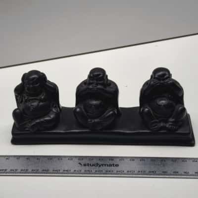 Black Resin Three Wise Buddha Hear See Speak No Evil Figurine Statue Base
