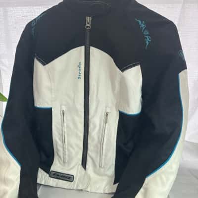 Womens  Size 6 ixon strada Biker Jacket Black  / Blue / White 
