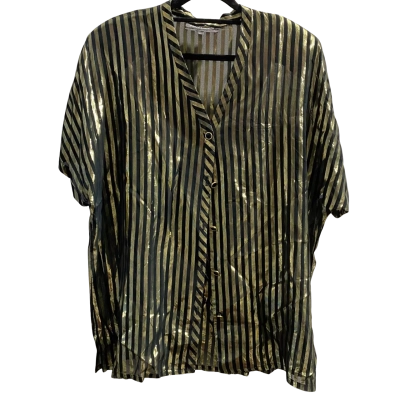 Perri Cutten Womens  Size 14 Short Sleeve Shirt Black  / Gold Sheer (SEE THROUGH) Blouse with Shoulder PadsNWOT