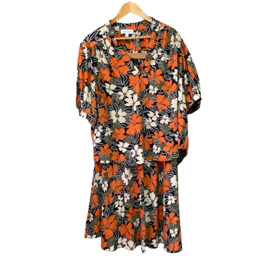 Witchery Womens  Size 16 Top Skirt Set Black  / Floral / Orange 