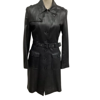 Saba  Size 8 Leather Trench Coat Black  