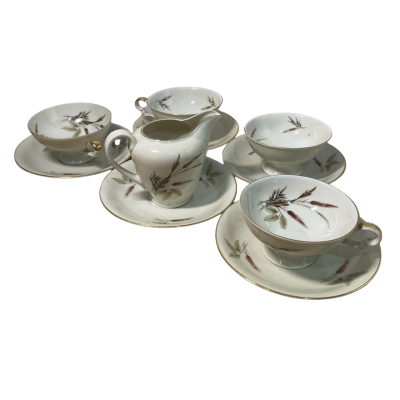 Vintage Hertel & Jacob Wheat Pattern Porcelain Tea Pot, Cup and Saucer Set with Side Plates MADE IN GERMANY