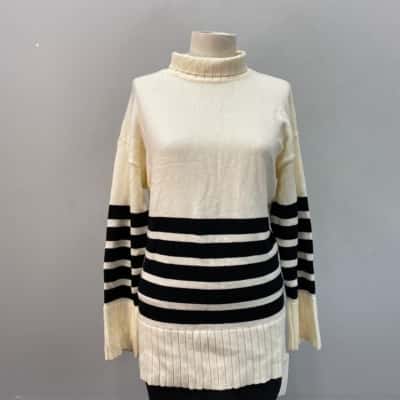 Commense Womens  Size L Knitted Jumper Black  / Cream 