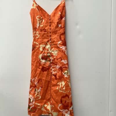 AERE  Women Long Dress Linen Floral / Orange Size 12