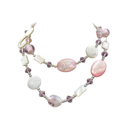  Womens Beaded Necklace Cream / Pink  