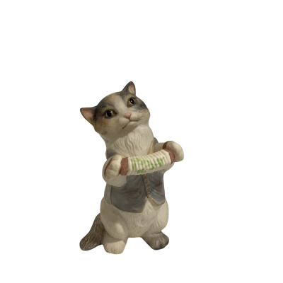 Cybis Porcelain Standing Cat Playing Concertina 1987