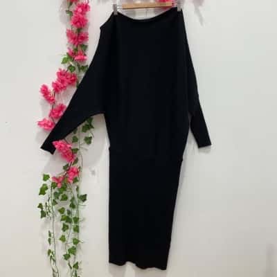 Reiss Womens Off The Shoulder Knit Dress Size L Black  