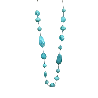 Long Skye Blue Glass Beds Necklace 