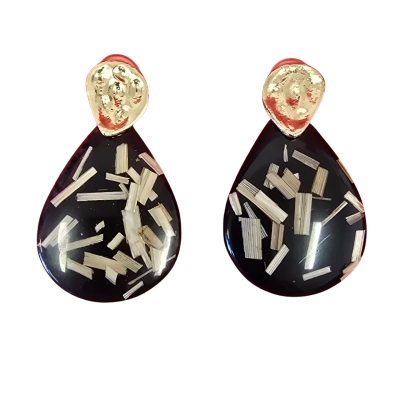  Womens Earrings Black  Resin & Gold Tone Earrings