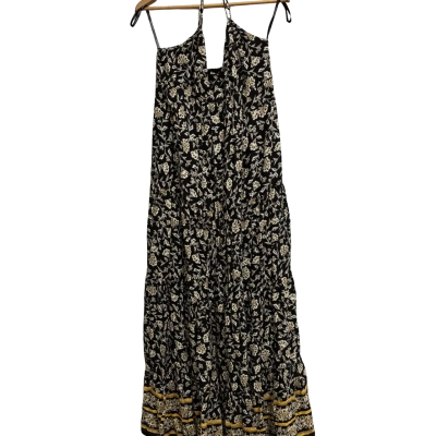 Forever New, Womens, Size 12, black tie up dress with beige and gold floral designs