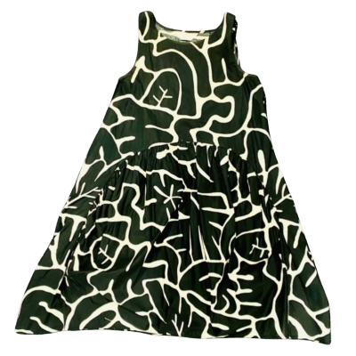 Gorman Size 6 Black / White Wavy Stripes Pattern Sleeveless Casual Dress with Pockets
