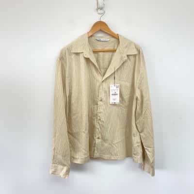 Zara Beige Striped Long Sleeve Shirt  Size L 