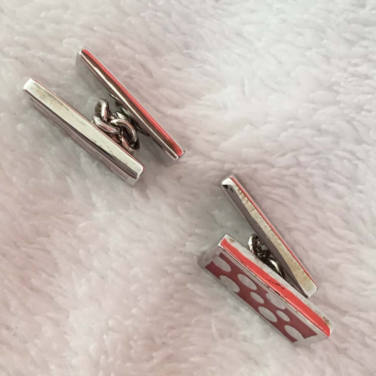 T.M. Lewin Red Enamel Silver Circles Bubbles Silver Tone Cufflinks