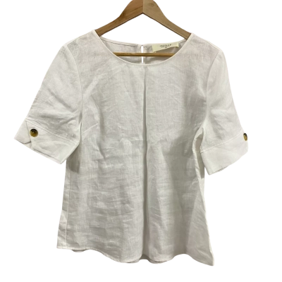 Jacqui-E Womens  Size 12 linen Short Sleeve Top White 
