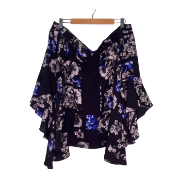 City Chic Womens  Size XS Long Sleeve Top / Off-the-shoulder Top Black  / Blue / Floral 
