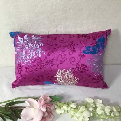Habitat Bright Pink Embroidered Floral Chrysanthemum Pattern Rectangular Cushion