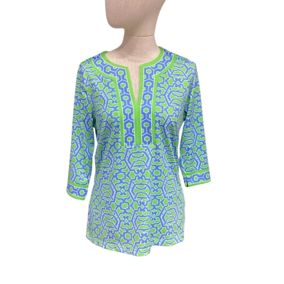  Gretchen Scott  Size S 3/4 Sleeve Top Blue / Green / Pattern 