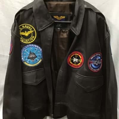 US Wings Men’s Top Gun Leather Jacket Size XXL Brown 