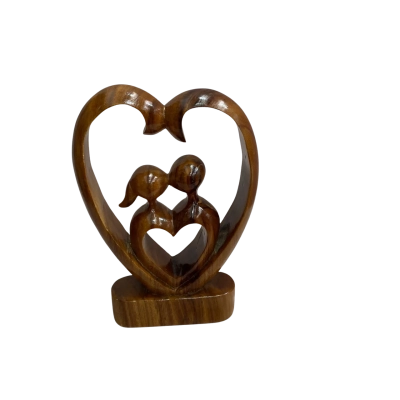 Hand Caved Wooden Statue - Kissing Couple 