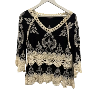 Simply Mina Womens  Size 10 / 8 3/4 Sleeve Top Black  / Cream 