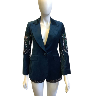 Moss & Spy Women's Size 8 Velvet Blazer Dark Blue 