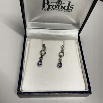 Prouds  Womens Earrings Purple stones / Sterling Silver 