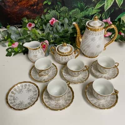 Made in Japan gold plated and white pattern tea set