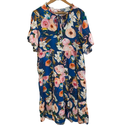 La Strada Size L Blue Floral Dress