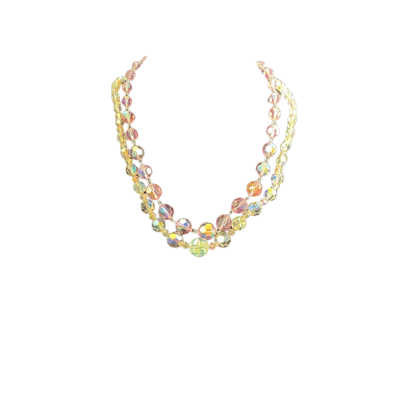  Vintage plastic Beaded  Rhinestone Necklace collection (2) Clear/Pink  