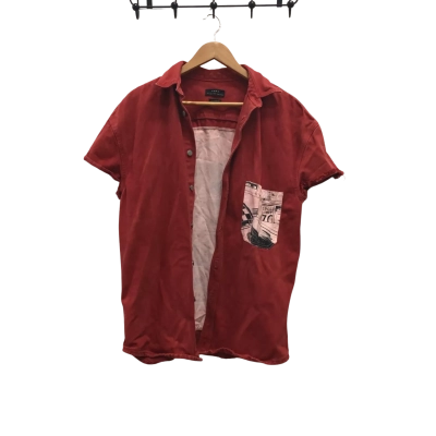 Zara Mens Boom Race Print Size EUR S Denim Jacket Red 