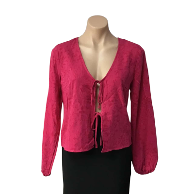 Glassons Womens Size 8 Crimson Self Pattern Tie Front Long Sleeve Top 