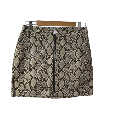 New Look Womens UK Size 12 Beige / Brown Vinyl Snakeskin Zip Mini Skirt (new)