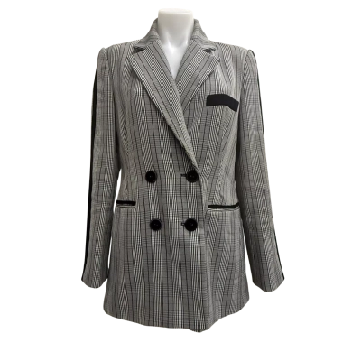 Mossman Womens Size 8 The Duchess Blazer Grey Black Striped Double Breasted