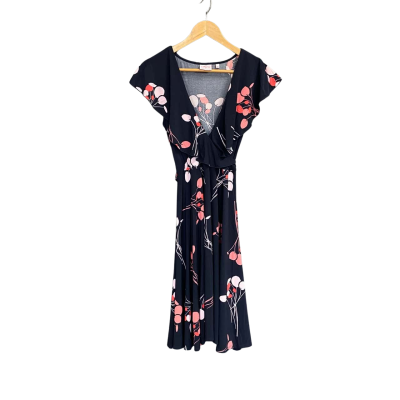 Leona Navy blue/ Pink floral midi dress Women's size 12