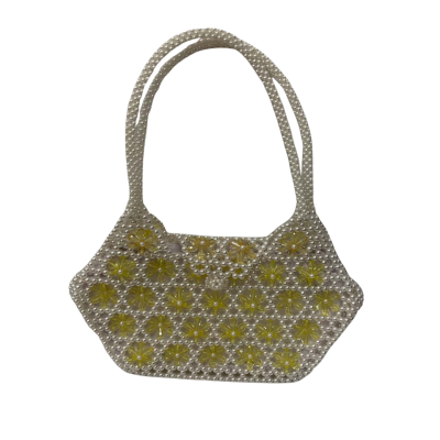 Yelllow & Pearls  Beaded Bag Purse/Clutch Double Handle 